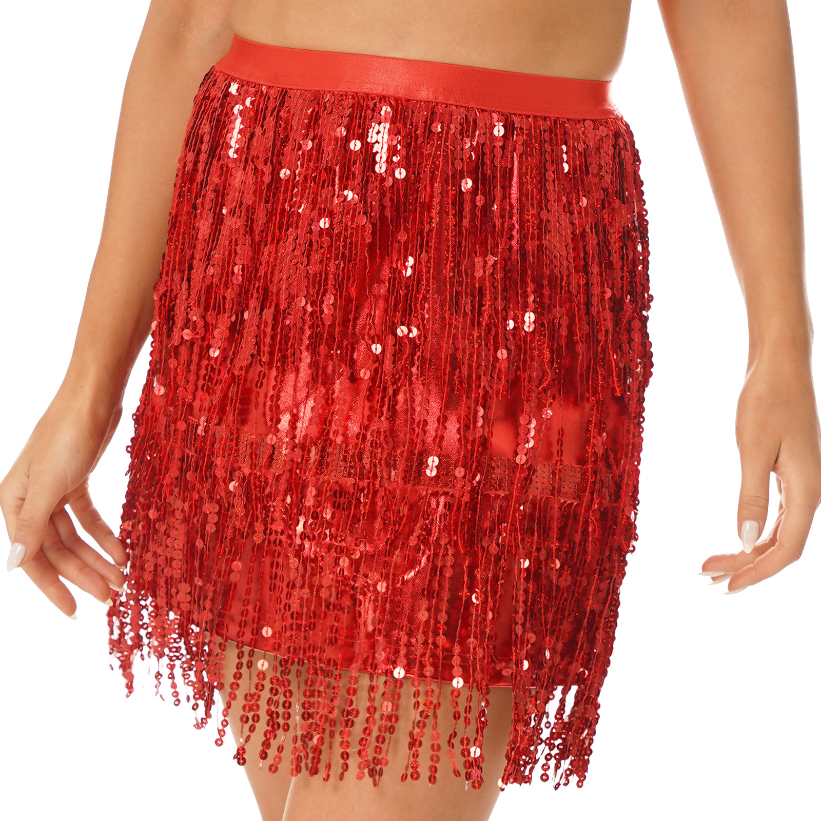 Fringed Mini Skirts Latindance Womens Sparkly Sequin Tassel Skirt Latin Dance Costume Clubwear Bellydance Costume Dancewear