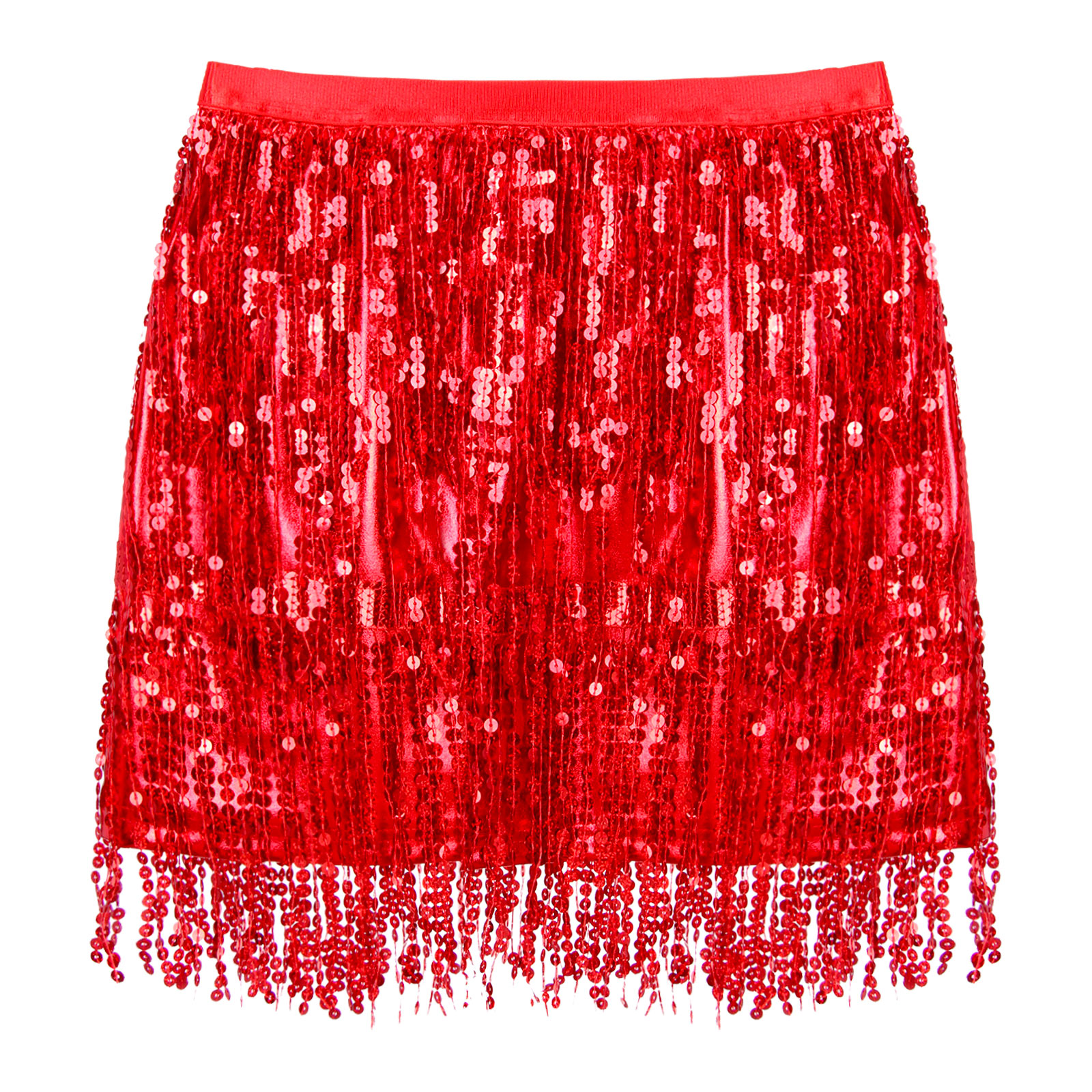 Fringed Mini Skirts Latindance Womens Sparkly Sequin Tassel Skirt Latin Dance Costume Clubwear Bellydance Costume Dancewear