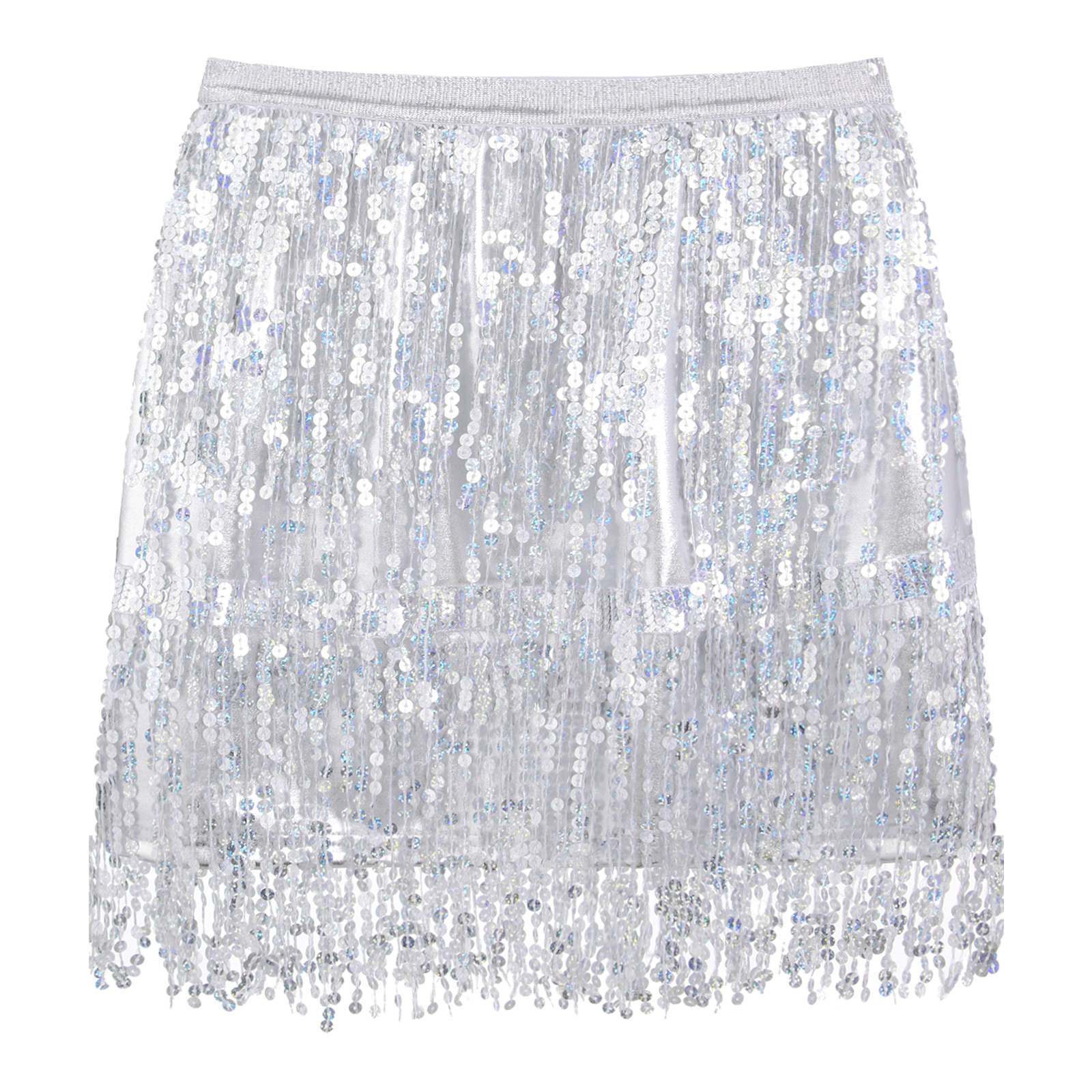 Fringed Mini Skirts Latindance Womens Sparkly Sequin Tassel Skirt Latin Dance Costume Clubwear Bellydance Costume Dancewear