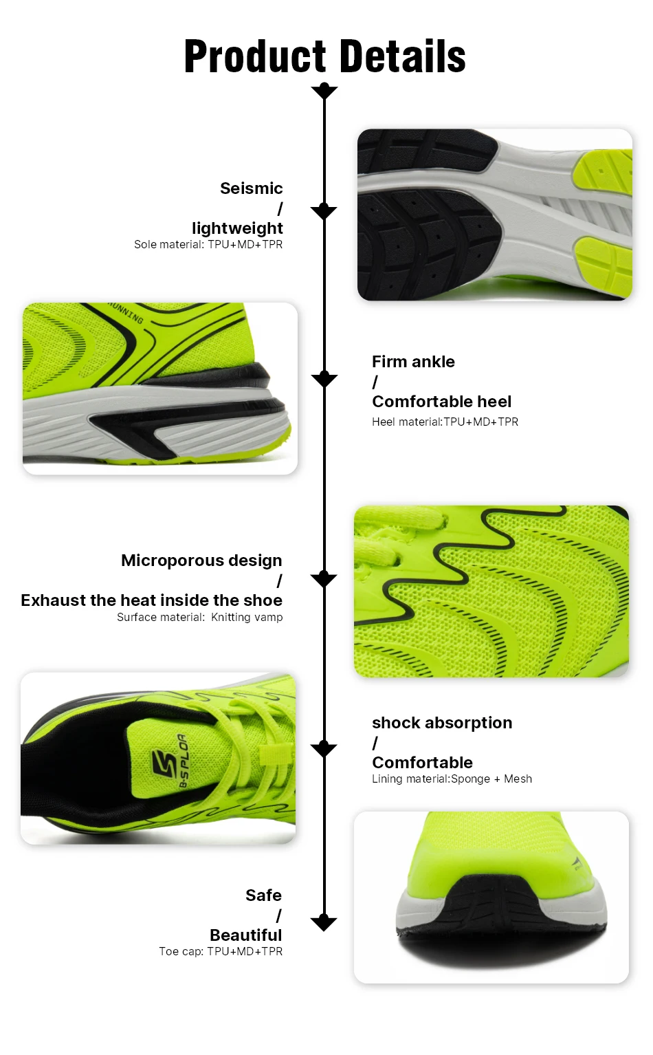 Baasploa Men Running Shoes Lightweight Mesh Breathable Sport Shoes Male Fashion Comfort Casual Sneakers Non-slip