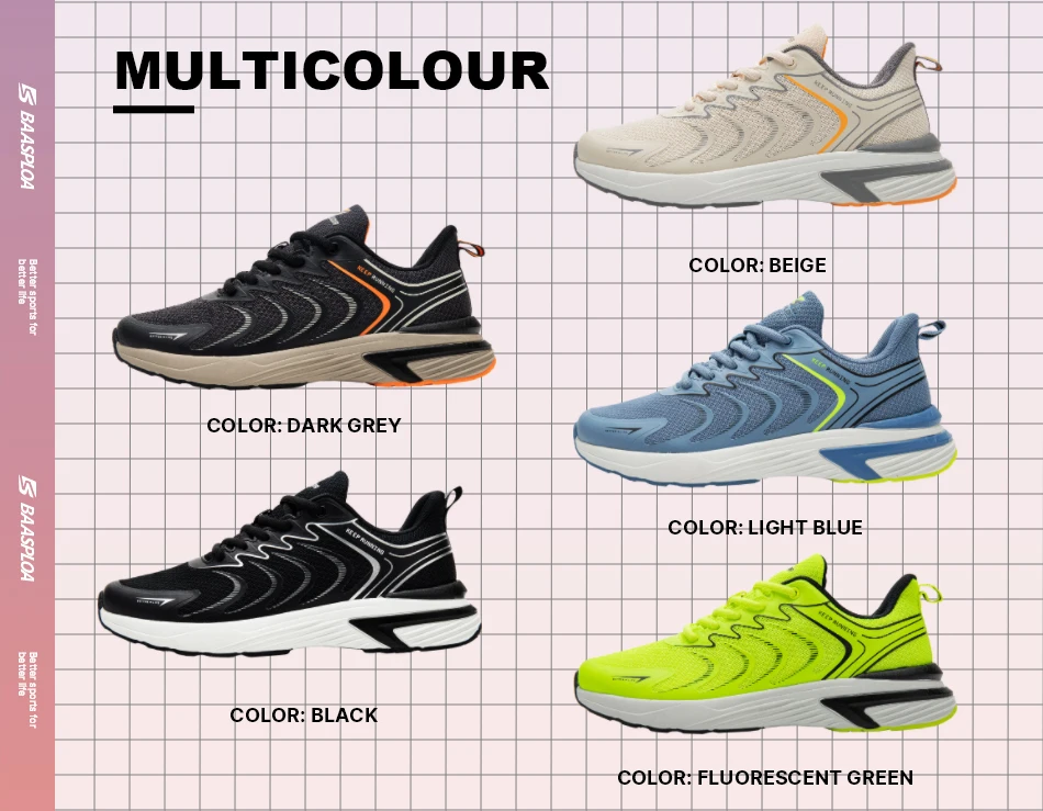 Baasploa Men Running Shoes Lightweight Mesh Breathable Sport Shoes Male Fashion Comfort Casual Sneakers Non-slip