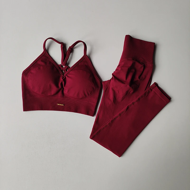 2PCS Women's Seamless Sports Bra Yoga Suit Quick-Dry Hip Lifting Fitness Gym Workout Sets Outfit Leggings Set Gym Wear Set