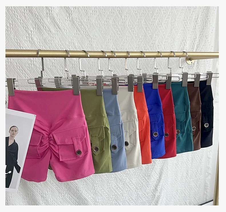 Nude High Waist Peach Butt Sport With Pocket Yoga Shorts Leggings Quick Drying Gym Training Cycling Outdoor sports Shorts
