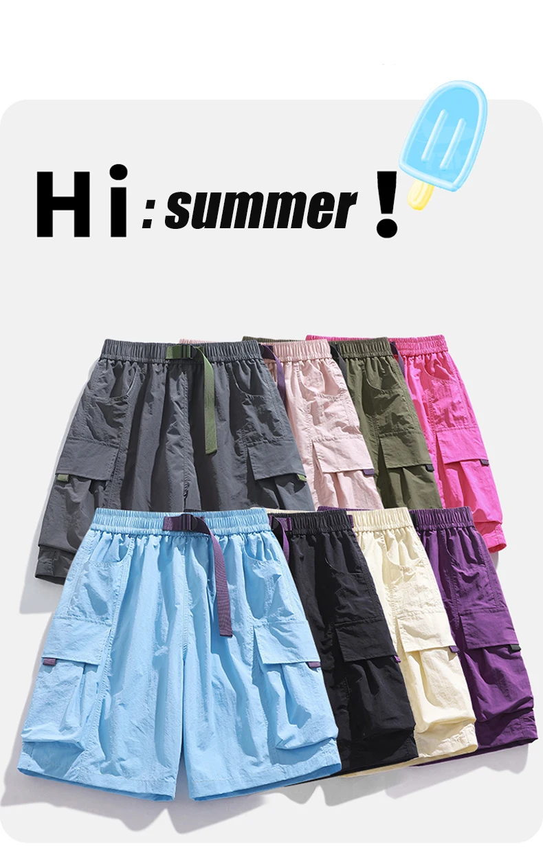 Skateboard Shorts Women Summer Casual Loose Shorts With Belt Men Large Pocket Cargo Shorts Breathable Bermuda Straight  Shorts