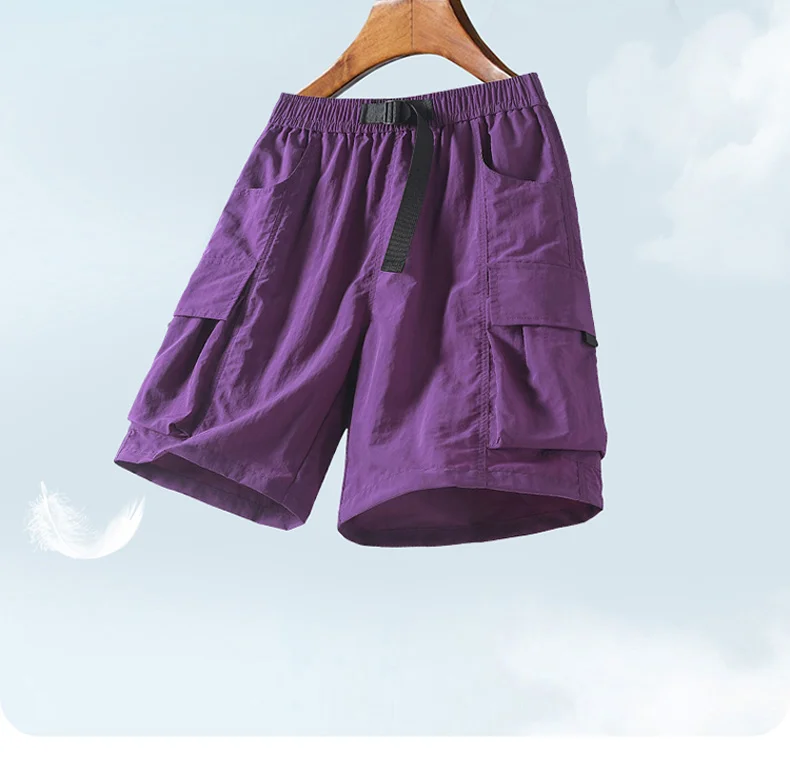 Skateboard Shorts Women Summer Casual Loose Shorts With Belt Men Large Pocket Cargo Shorts Breathable Bermuda Straight  Shorts