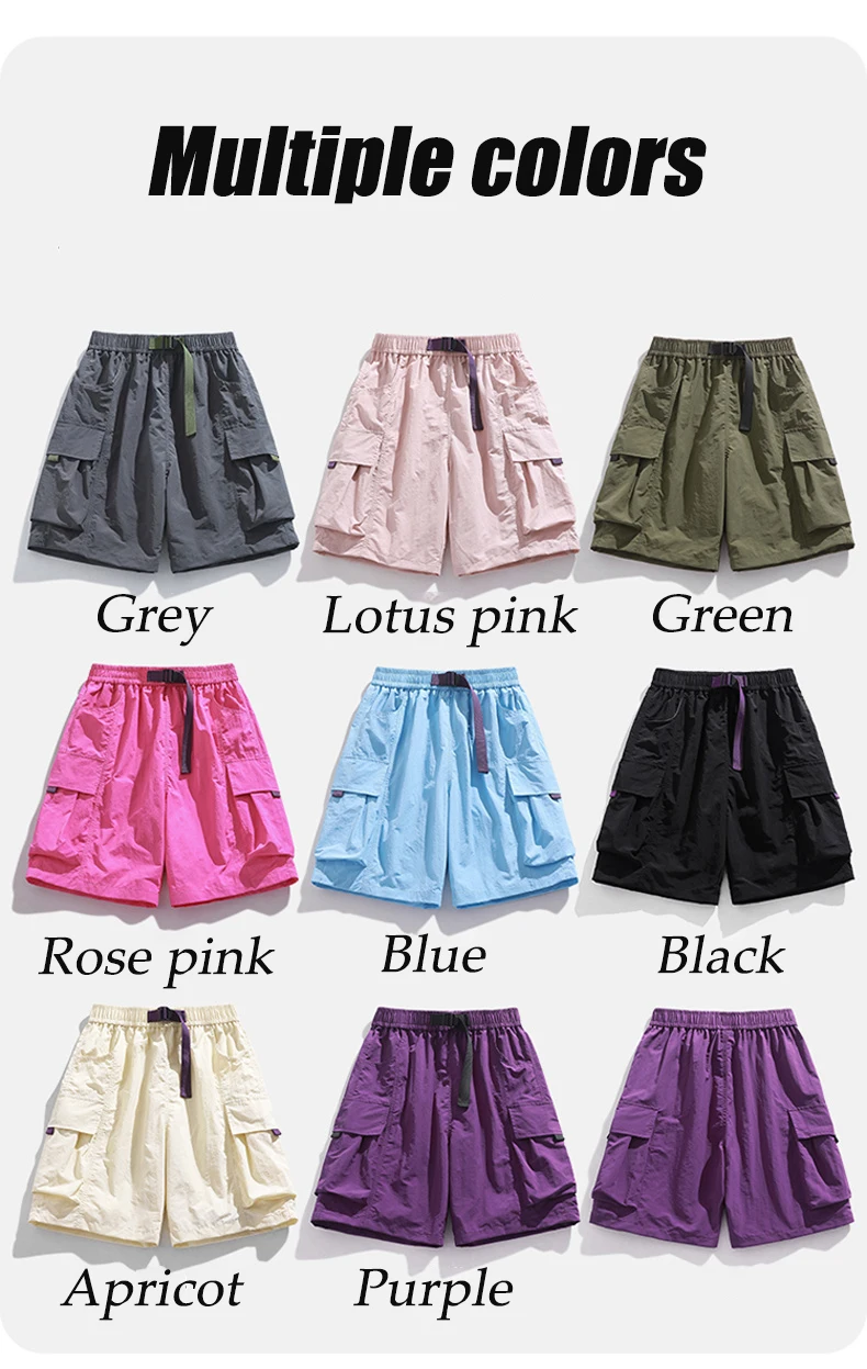 Skateboard Shorts Women Summer Casual Loose Shorts With Belt Men Large Pocket Cargo Shorts Breathable Bermuda Straight  Shorts