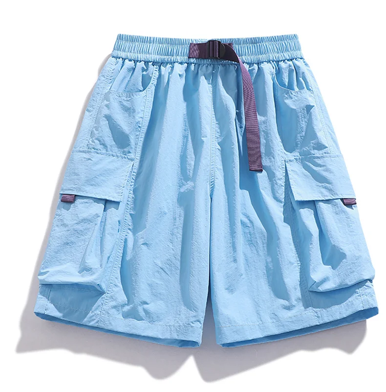 Skateboard Shorts Women Summer Casual Loose Shorts With Belt Men Large Pocket Cargo Shorts Breathable Bermuda Straight  Shorts