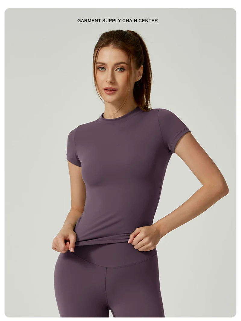 Seamless Gym Crop Top for Women Short Sleeve Yoga Top Running Sports T Shirts Fitness Workout Tee Sports Tops Activewear
