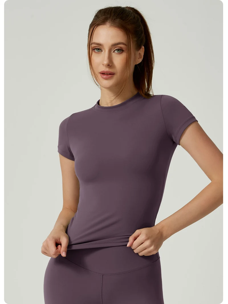 Seamless Gym Crop Top for Women Short Sleeve Yoga Top Running Sports T Shirts Fitness Workout Tee Sports Tops Activewear