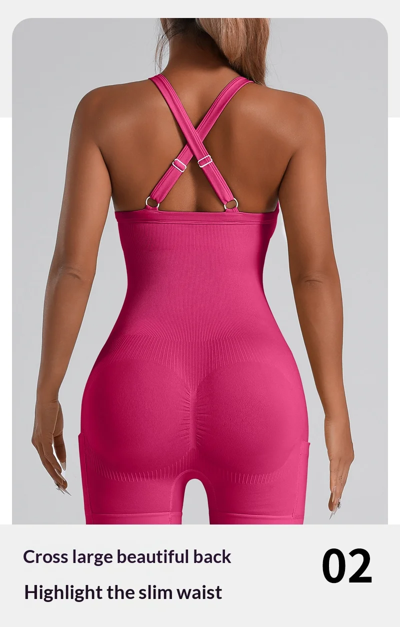 Sports Bra Built-in Criss Cross Back Yoga Bodysuit, Sexy Racerback One Piece Workout Unitard with Shorts & Padded for Women