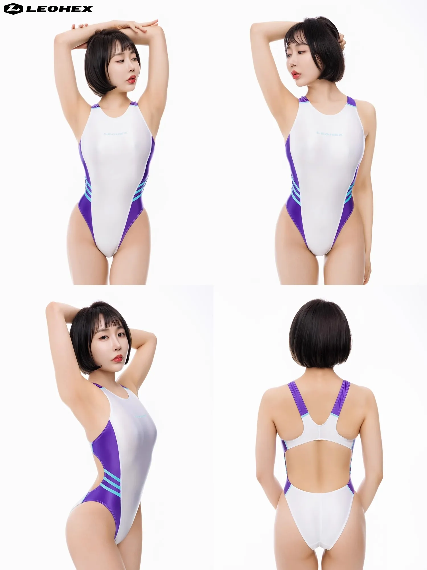 LEOHEX Women's Sexy One-piece Spandex High Cut Competitive Racing Athletic Swimwear Elastic Bodysuit Tight Leotards Bathing Suit