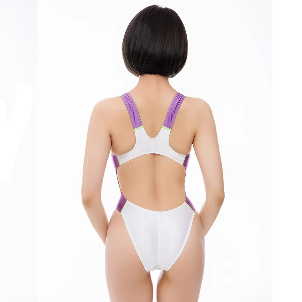 LEOHEX Women's Sexy One-piece Spandex High Cut Competitive Racing Athletic Swimwear Elastic Bodysuit Tight Leotards Bathing Suit