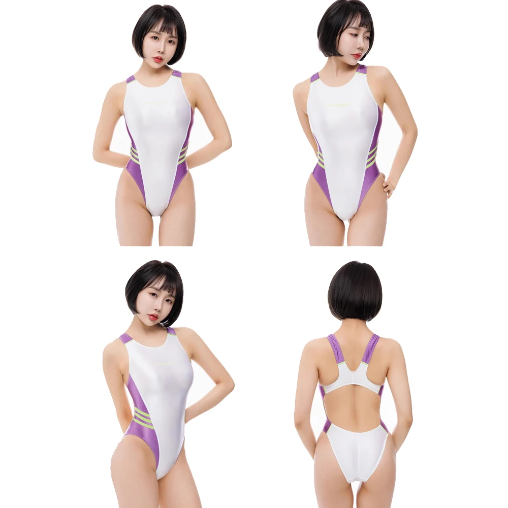 LEOHEX Women's Sexy One-piece Spandex High Cut Competitive Racing Athletic Swimwear Elastic Bodysuit Tight Leotards Bathing Suit