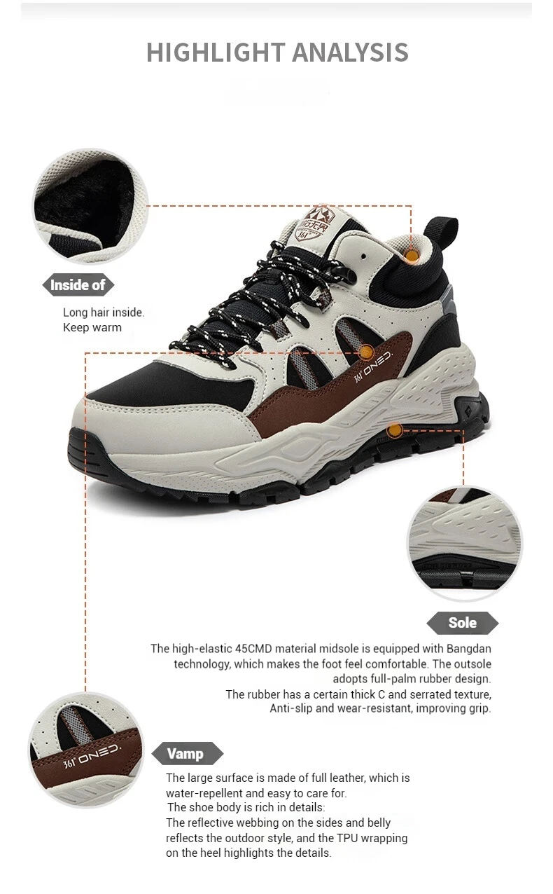 361 Degrees Men Casual Shoes New Retro Plush Autumn and Winter Warm Non-slip Classic Cotton Thick-soled Male Sneakers 672446705A