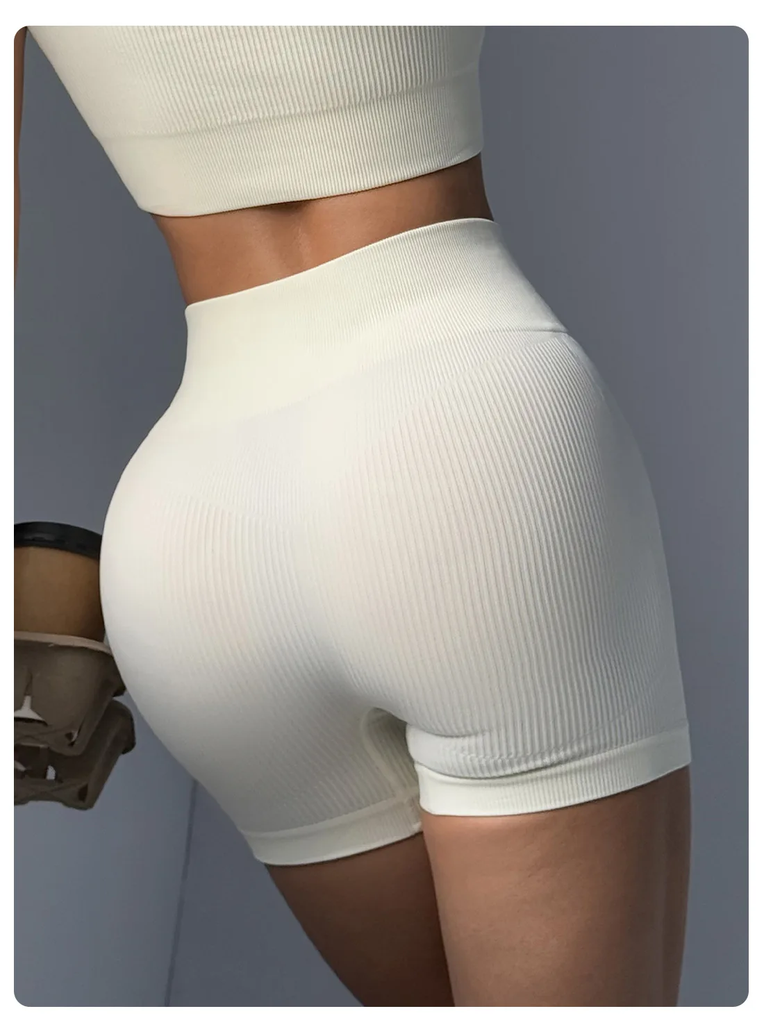 High-waisted Yoga Pant For Women, Designed To Lift And Shape, Tight-fitting With Solid Color And Ribbed Texture, Sports Shorts