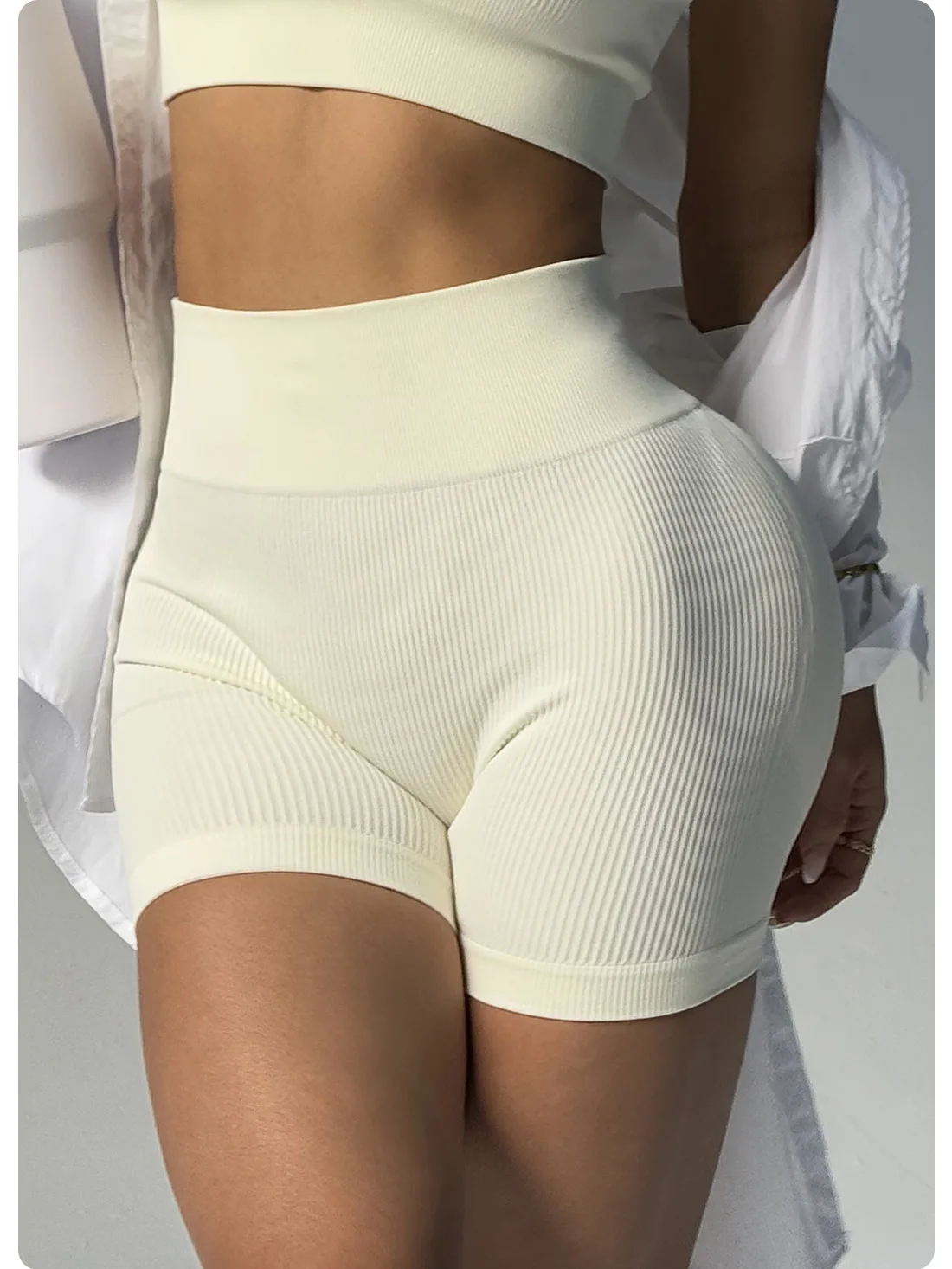 High-waisted Yoga Pant For Women, Designed To Lift And Shape, Tight-fitting With Solid Color And Ribbed Texture, Sports Shorts