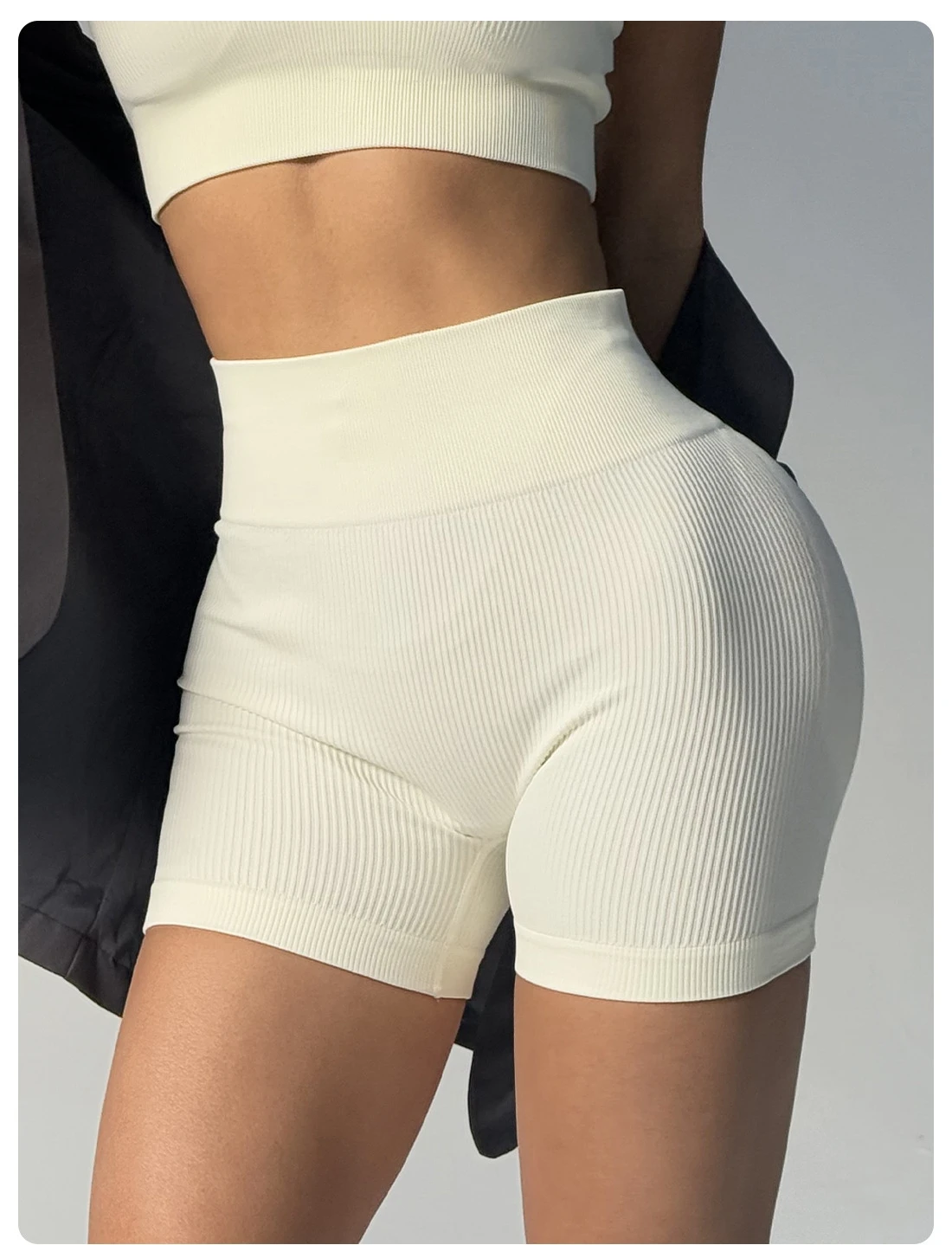 High-waisted Yoga Pant For Women, Designed To Lift And Shape, Tight-fitting With Solid Color And Ribbed Texture, Sports Shorts