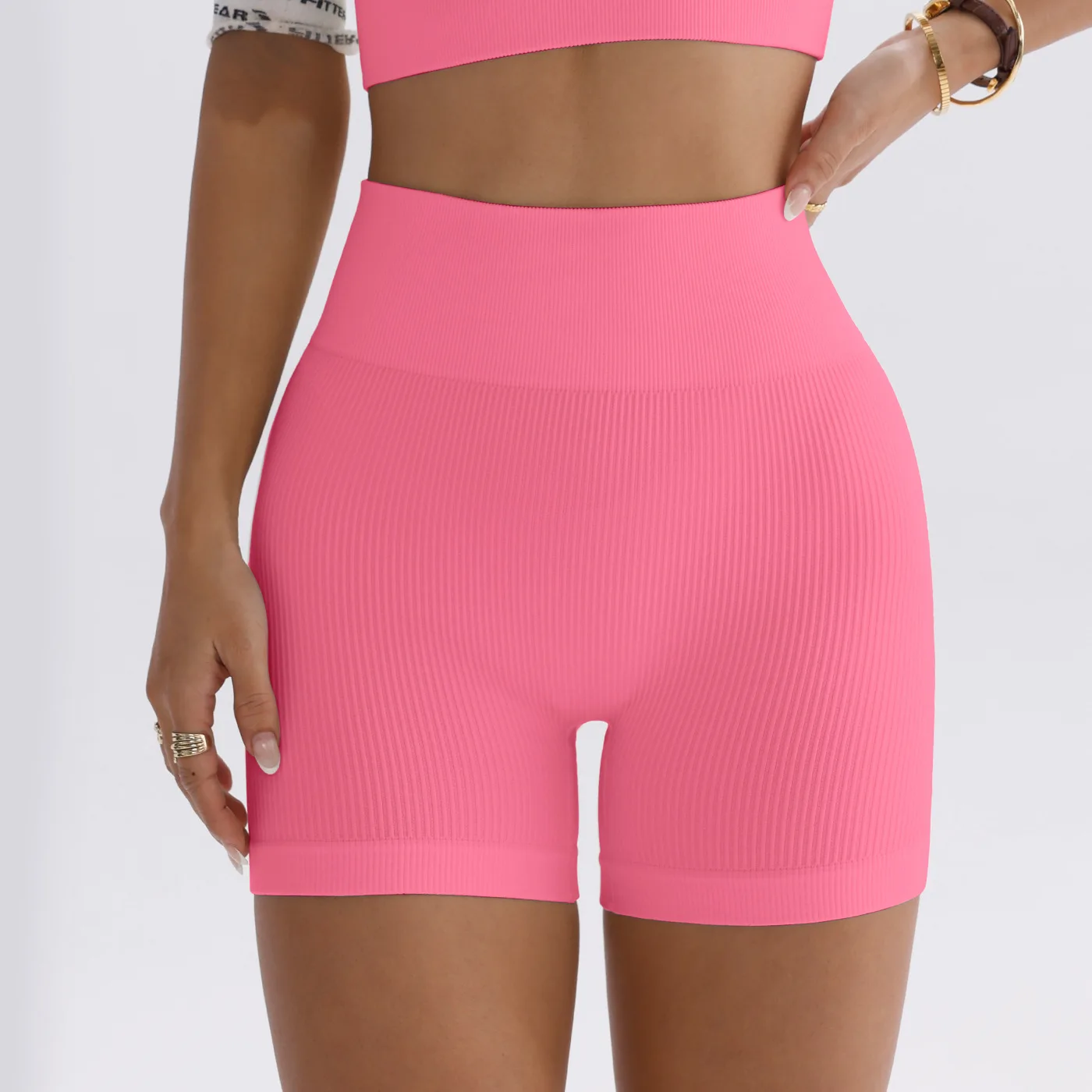 High-waisted Yoga Pant For Women, Designed To Lift And Shape, Tight-fitting With Solid Color And Ribbed Texture, Sports Shorts