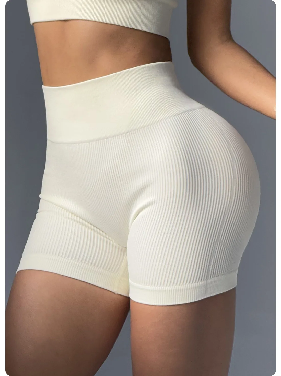 High-waisted Yoga Pant For Women, Designed To Lift And Shape, Tight-fitting With Solid Color And Ribbed Texture, Sports Shorts