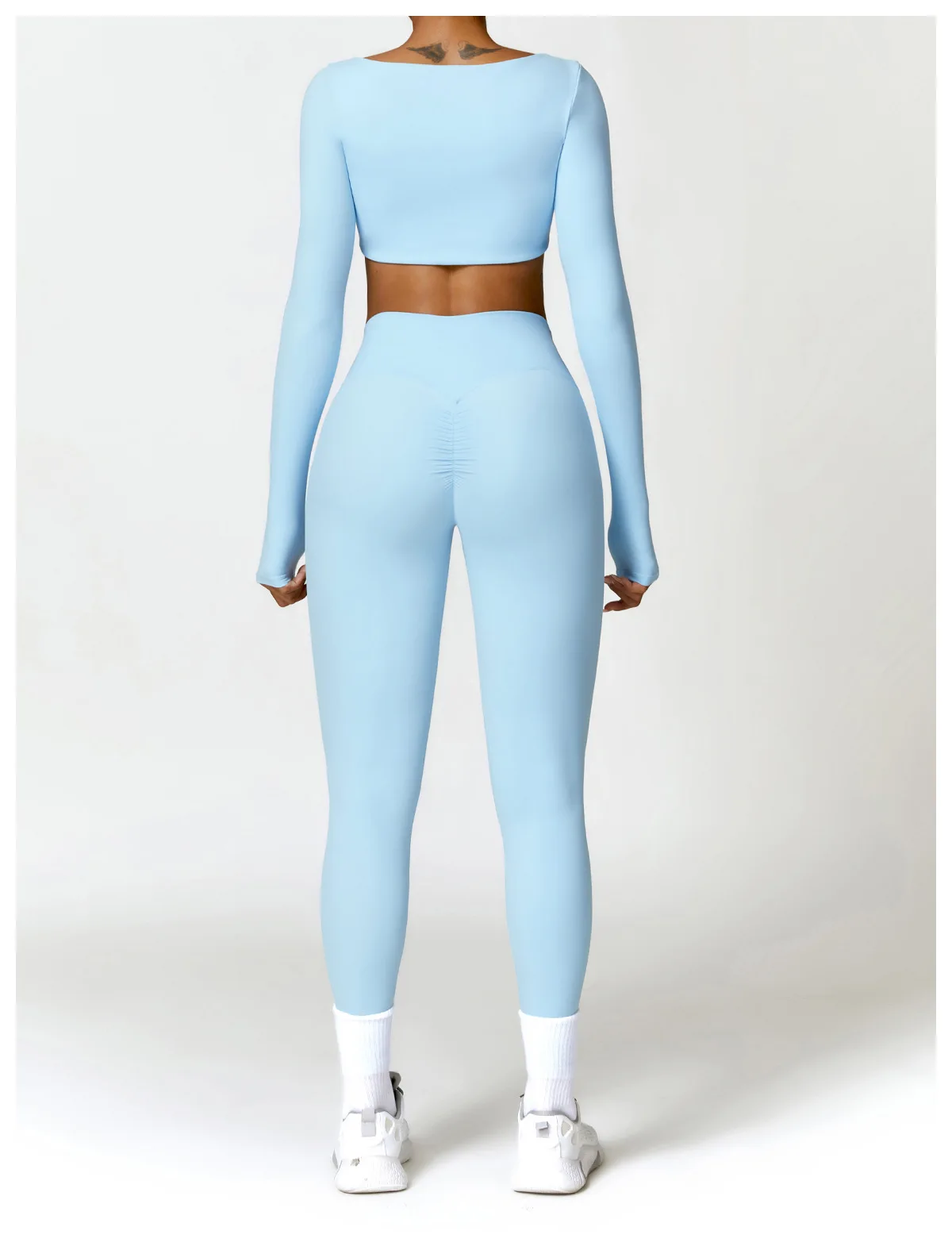 Hearuisavy Summer 2PCS Long Sleeve Gym Set Women Yoga Clothes Quick-Drying Sportswear Running Leggings Workout Sports Crop Top