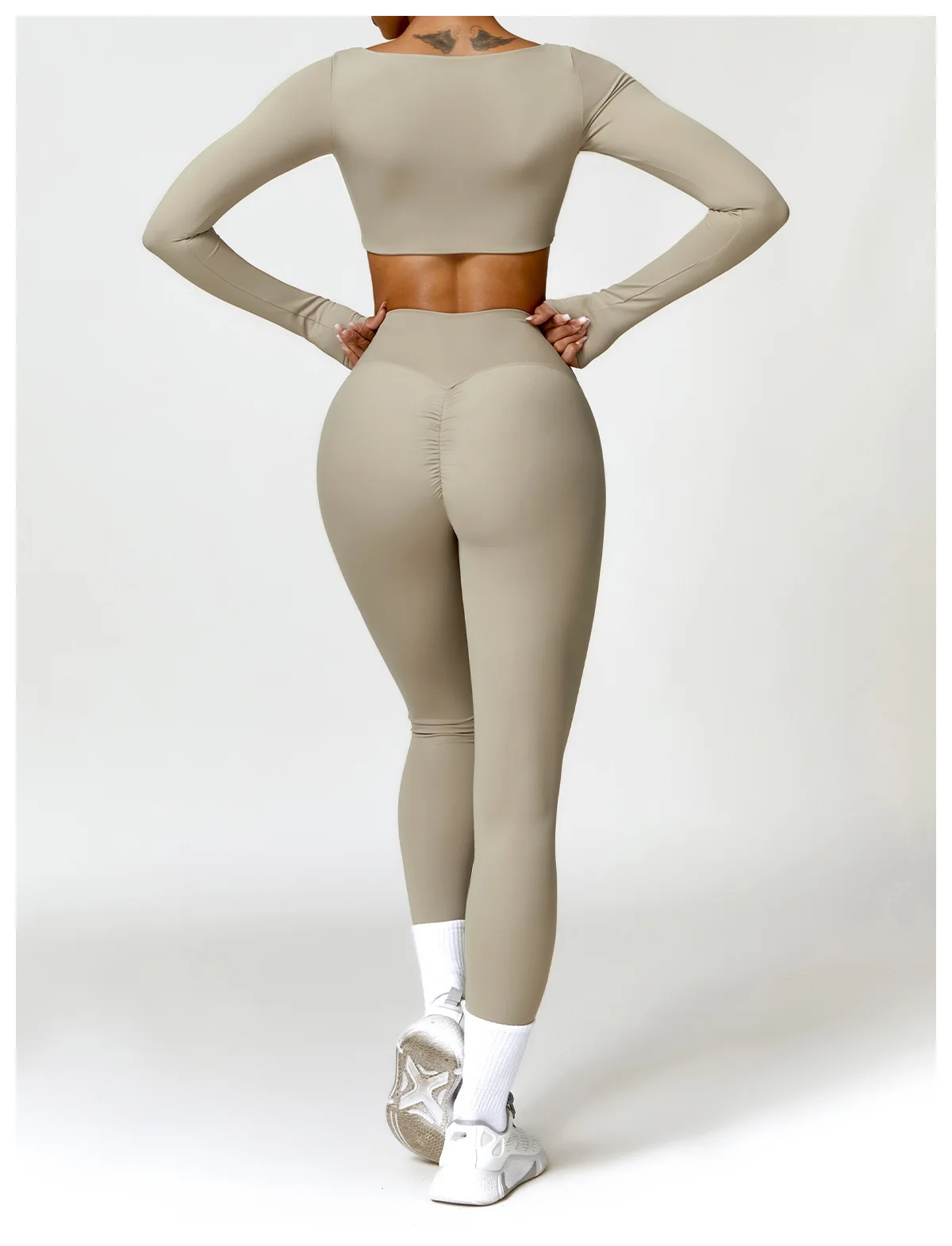 Hearuisavy Summer 2PCS Long Sleeve Gym Set Women Yoga Clothes Quick-Drying Sportswear Running Leggings Workout Sports Crop Top