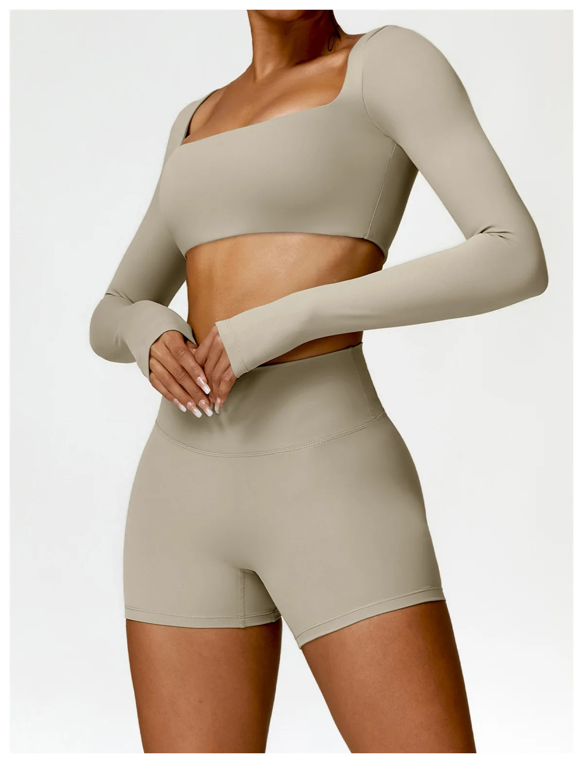 Hearuisavy Summer 2PCS Long Sleeve Gym Set Women Yoga Clothes Quick-Drying Sportswear Running Leggings Workout Sports Crop Top