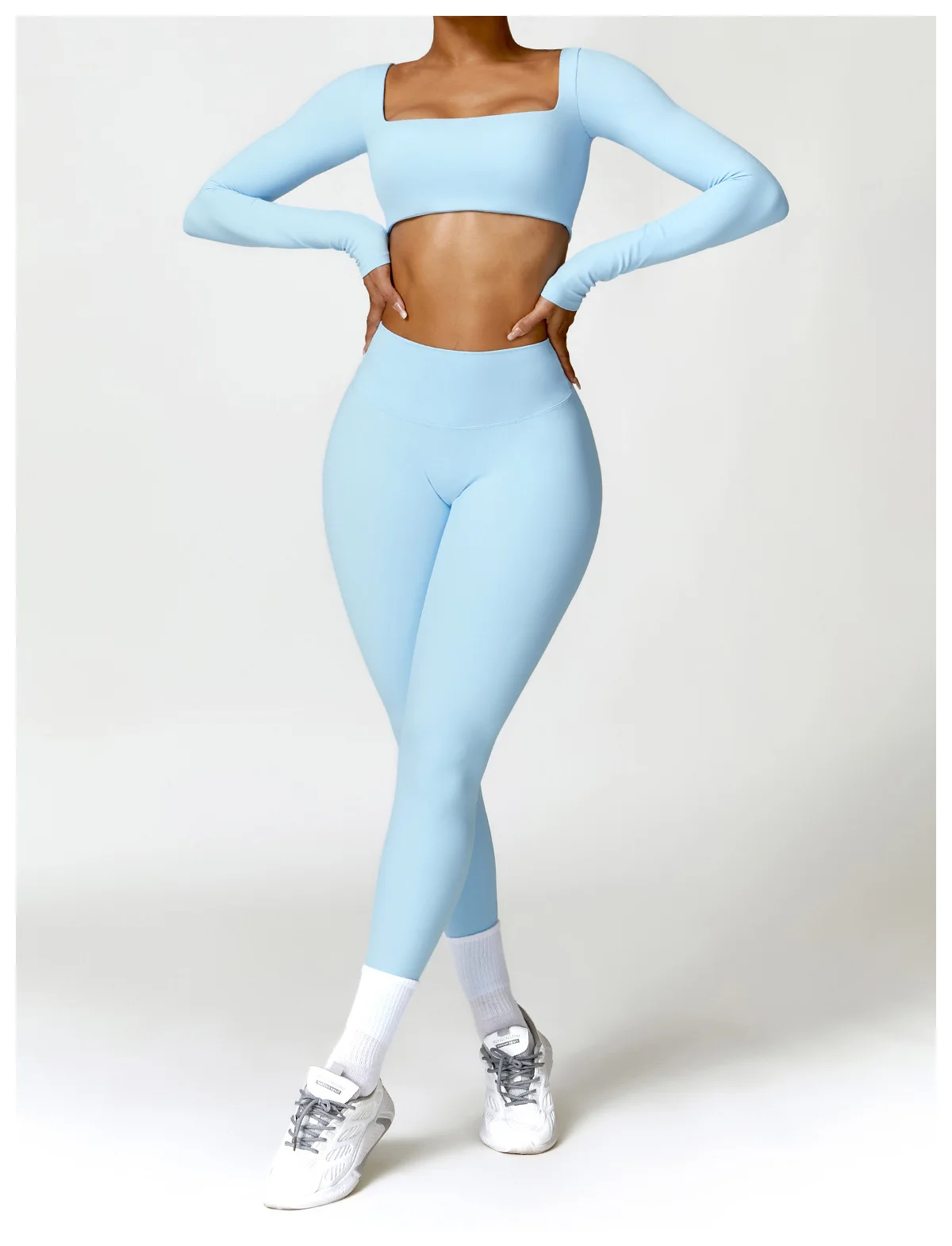 Hearuisavy Summer 2PCS Long Sleeve Gym Set Women Yoga Clothes Quick-Drying Sportswear Running Leggings Workout Sports Crop Top
