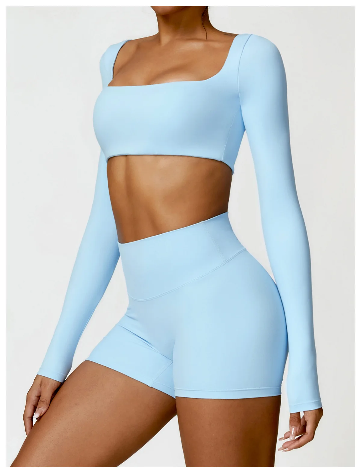 Hearuisavy Summer 2PCS Long Sleeve Gym Set Women Yoga Clothes Quick-Drying Sportswear Running Leggings Workout Sports Crop Top