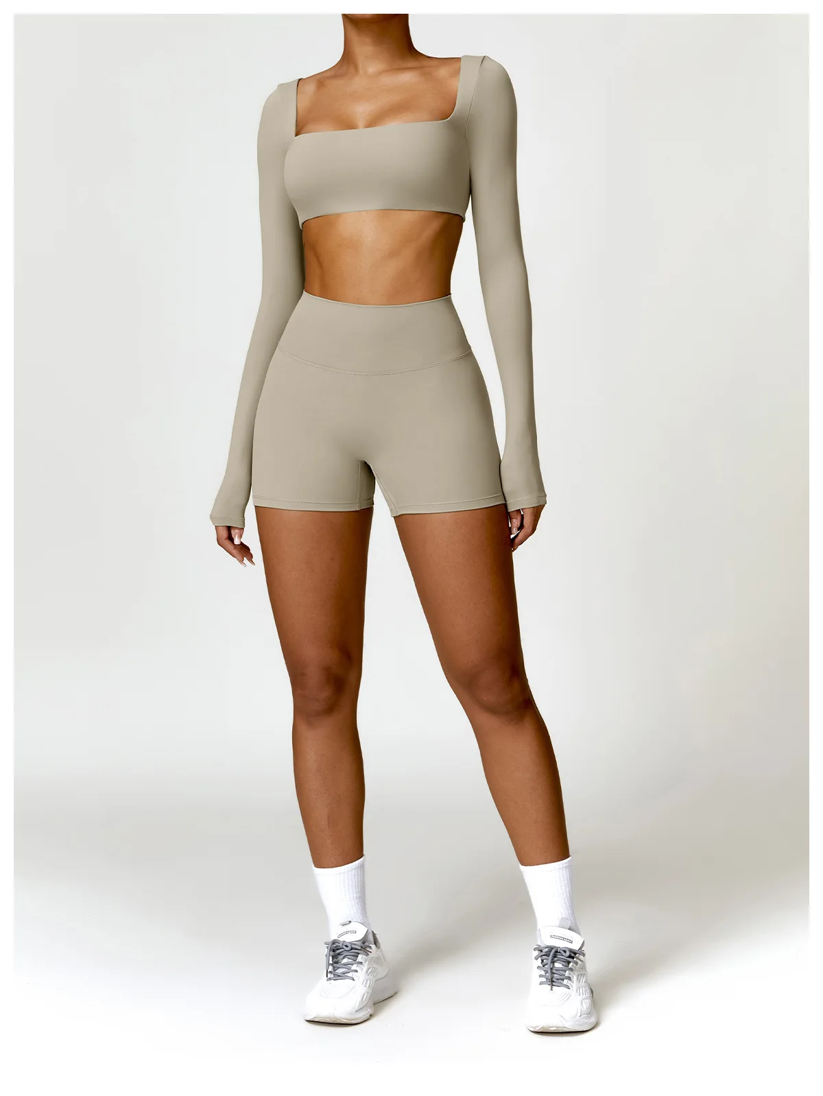 Hearuisavy Summer 2PCS Long Sleeve Gym Set Women Yoga Clothes Quick-Drying Sportswear Running Leggings Workout Sports Crop Top