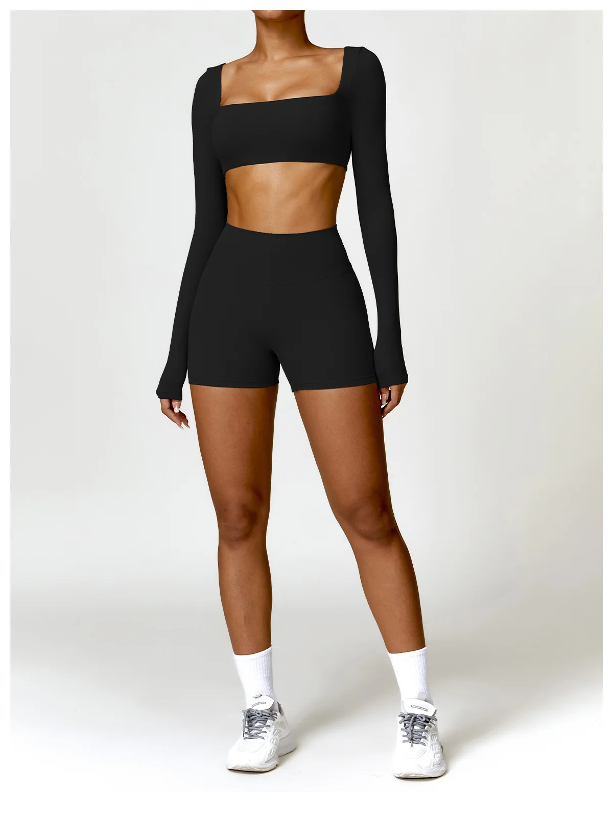 Hearuisavy Summer 2PCS Long Sleeve Gym Set Women Yoga Clothes Quick-Drying Sportswear Running Leggings Workout Sports Crop Top