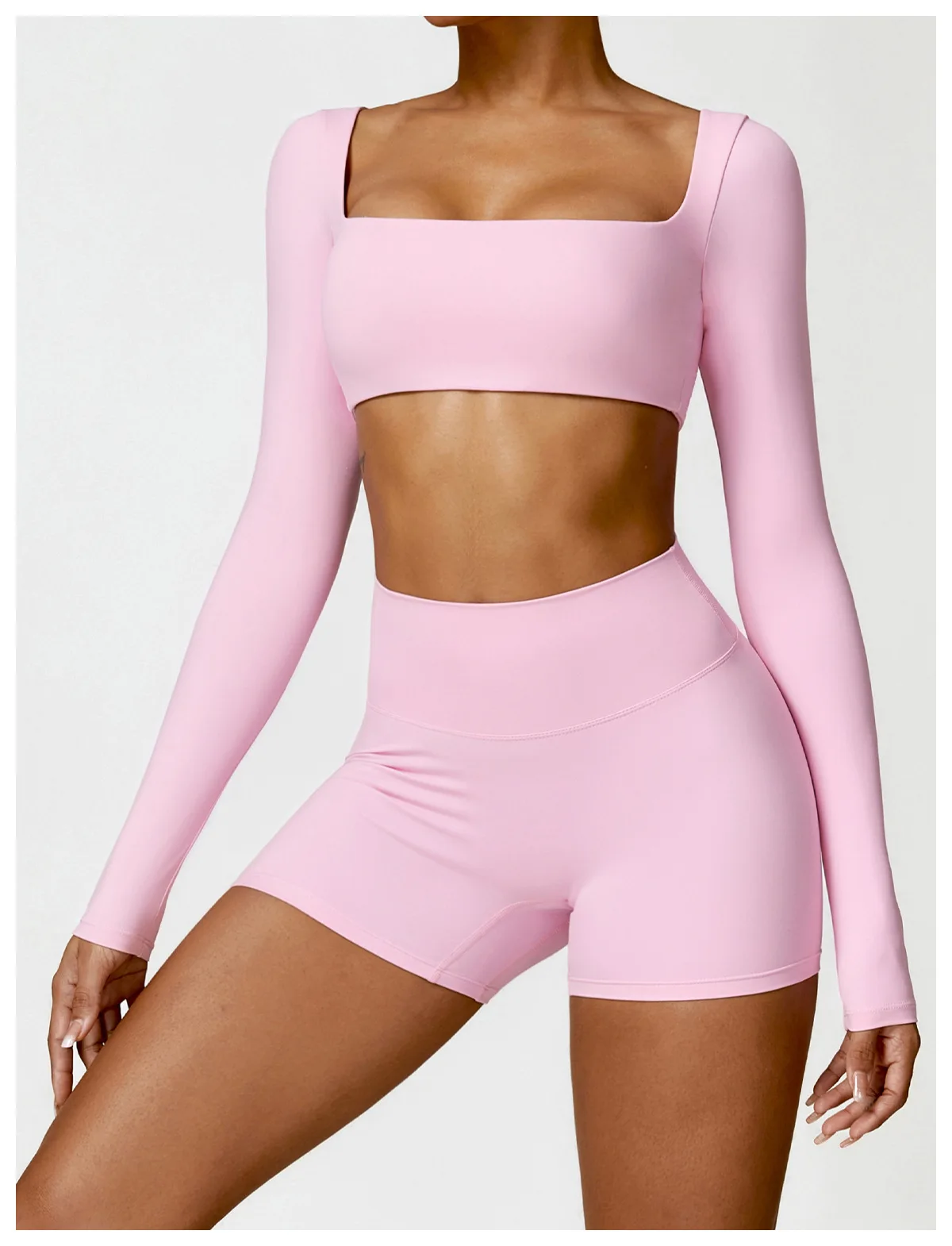 Hearuisavy Summer 2PCS Long Sleeve Gym Set Women Yoga Clothes Quick-Drying Sportswear Running Leggings Workout Sports Crop Top