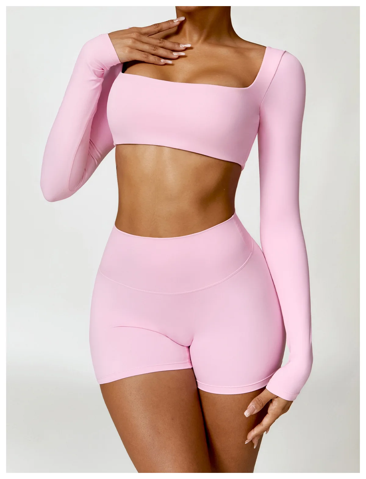 Hearuisavy Summer 2PCS Long Sleeve Gym Set Women Yoga Clothes Quick-Drying Sportswear Running Leggings Workout Sports Crop Top