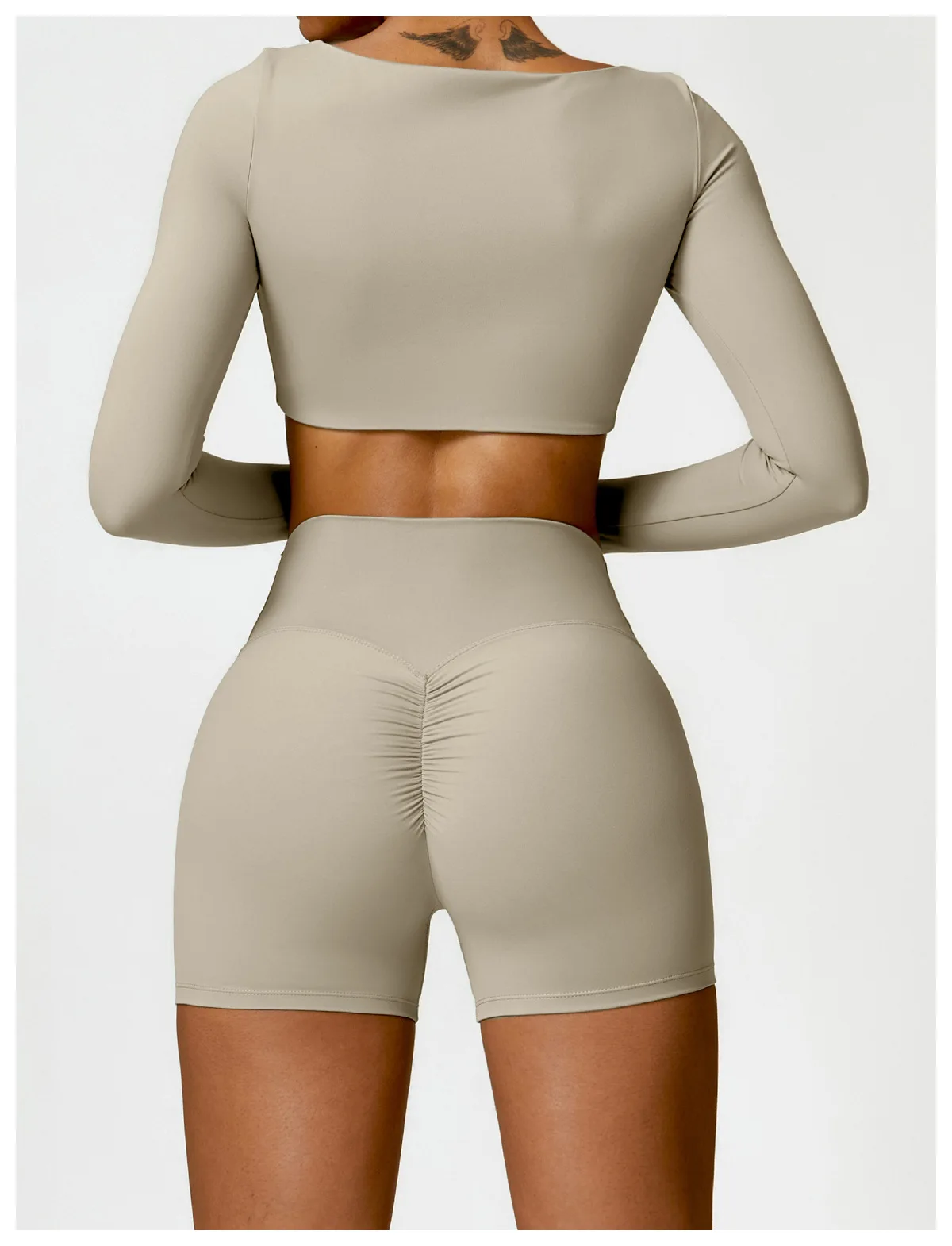 Hearuisavy Summer 2PCS Long Sleeve Gym Set Women Yoga Clothes Quick-Drying Sportswear Running Leggings Workout Sports Crop Top