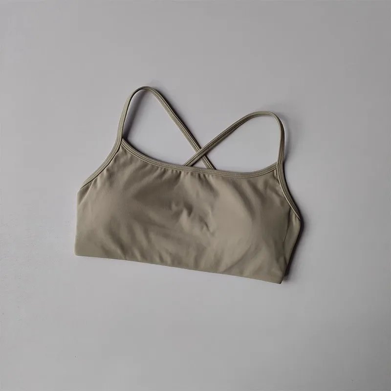 Women's Solid Color Fitness Bra Soft Cross Back Gym Sports Top with Chest Pad Push-Up Yoga Vest Sport Bra Yoga Gym Crop Top