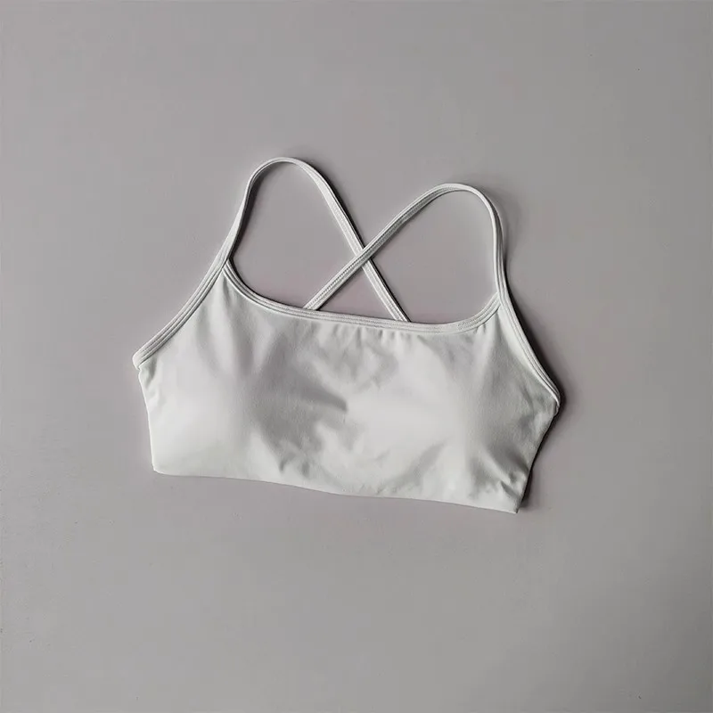 Women's Solid Color Fitness Bra Soft Cross Back Gym Sports Top with Chest Pad Push-Up Yoga Vest Sport Bra Yoga Gym Crop Top