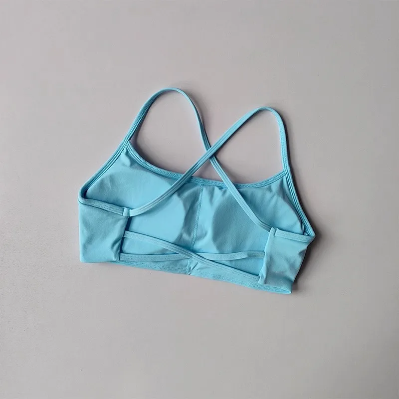Women's Solid Color Fitness Bra Soft Cross Back Gym Sports Top with Chest Pad Push-Up Yoga Vest Sport Bra Yoga Gym Crop Top