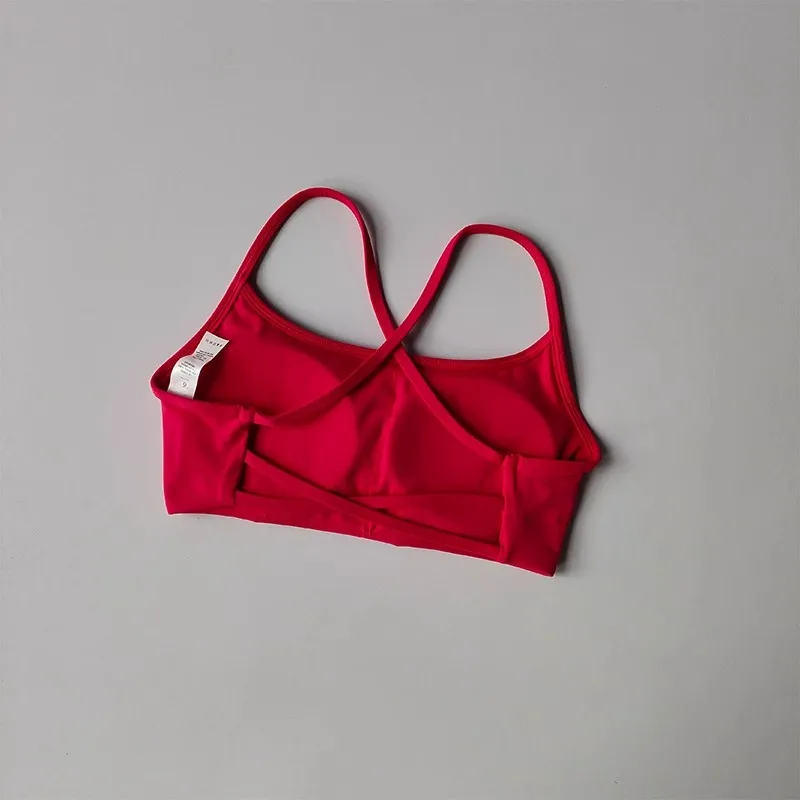 Women's Solid Color Fitness Bra Soft Cross Back Gym Sports Top with Chest Pad Push-Up Yoga Vest Sport Bra Yoga Gym Crop Top