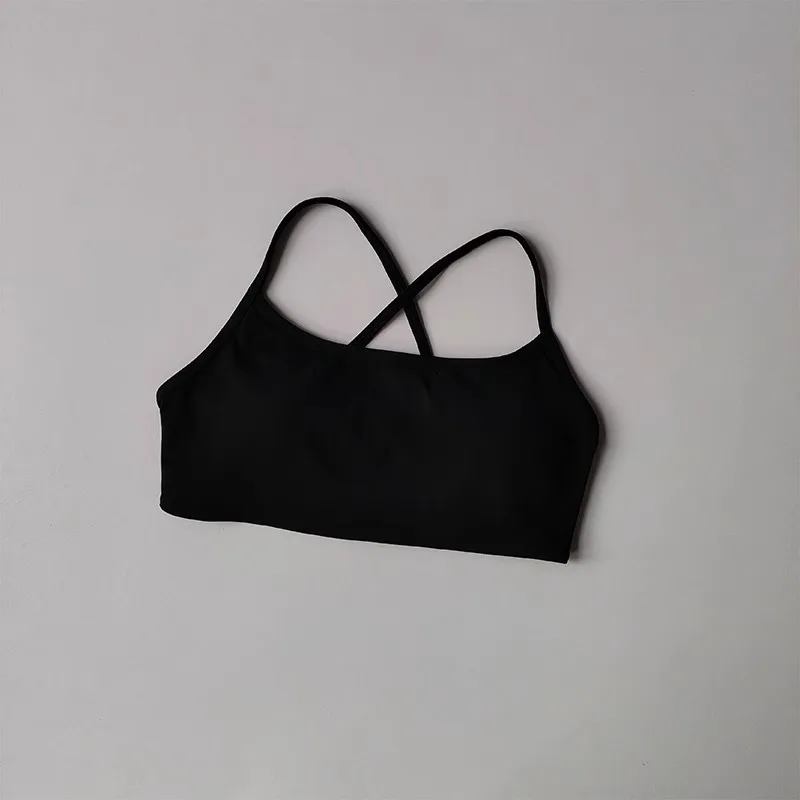 Women's Solid Color Fitness Bra Soft Cross Back Gym Sports Top with Chest Pad Push-Up Yoga Vest Sport Bra Yoga Gym Crop Top