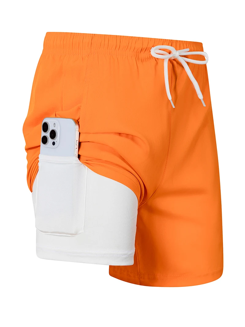 Mens Swim Trunks with Compression Liner Phone Pocket Summer Quick Dry Board Shorts Beach Shorts Swimwear Swimsuit Bathing Suits