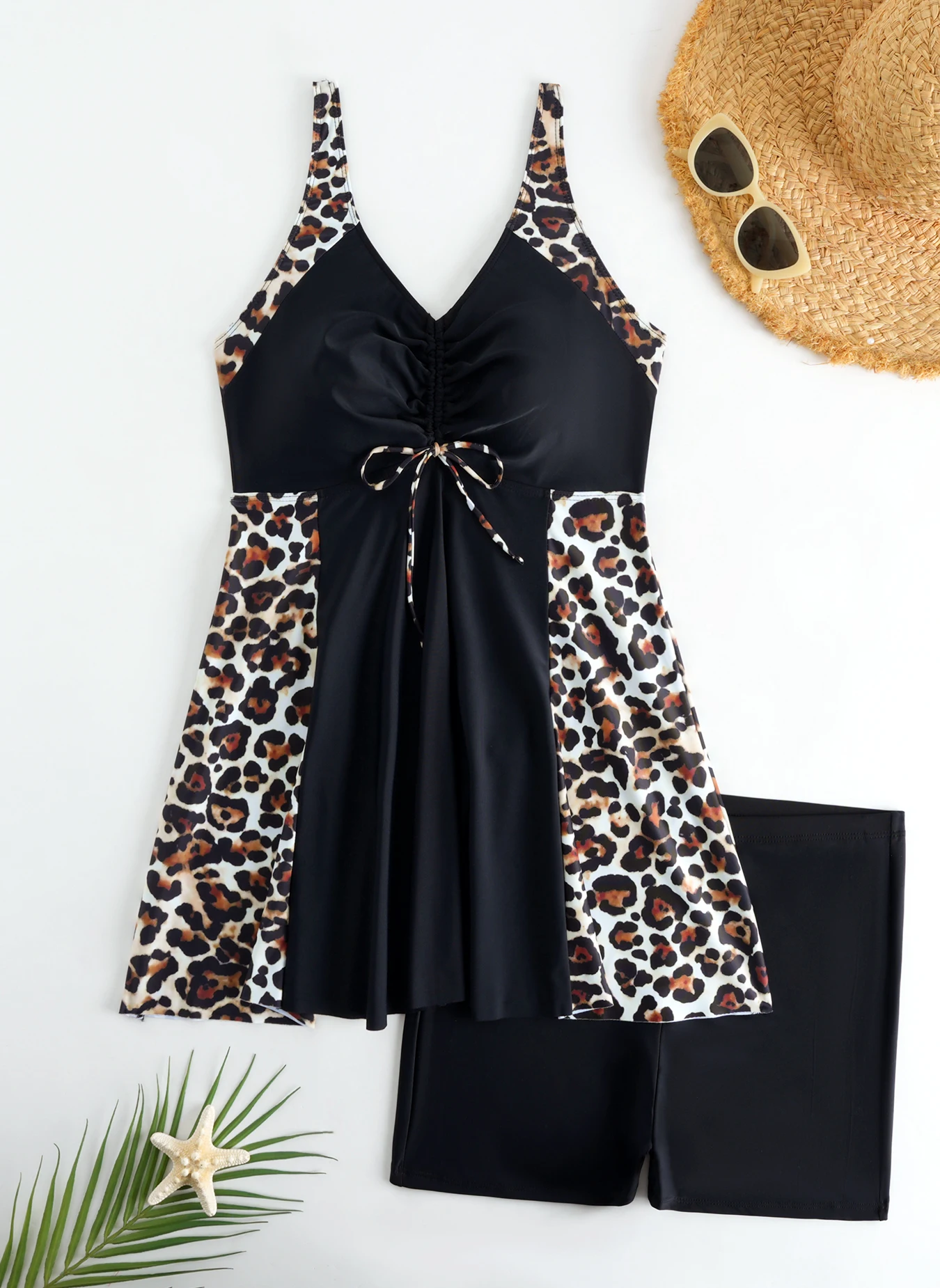 2026 Swimsuit Women Leopard Large Plus Size Tankini 2 Pieces Swimwear Female Bathers Bathing Swimming Swim Suit Beach Dress 5XL