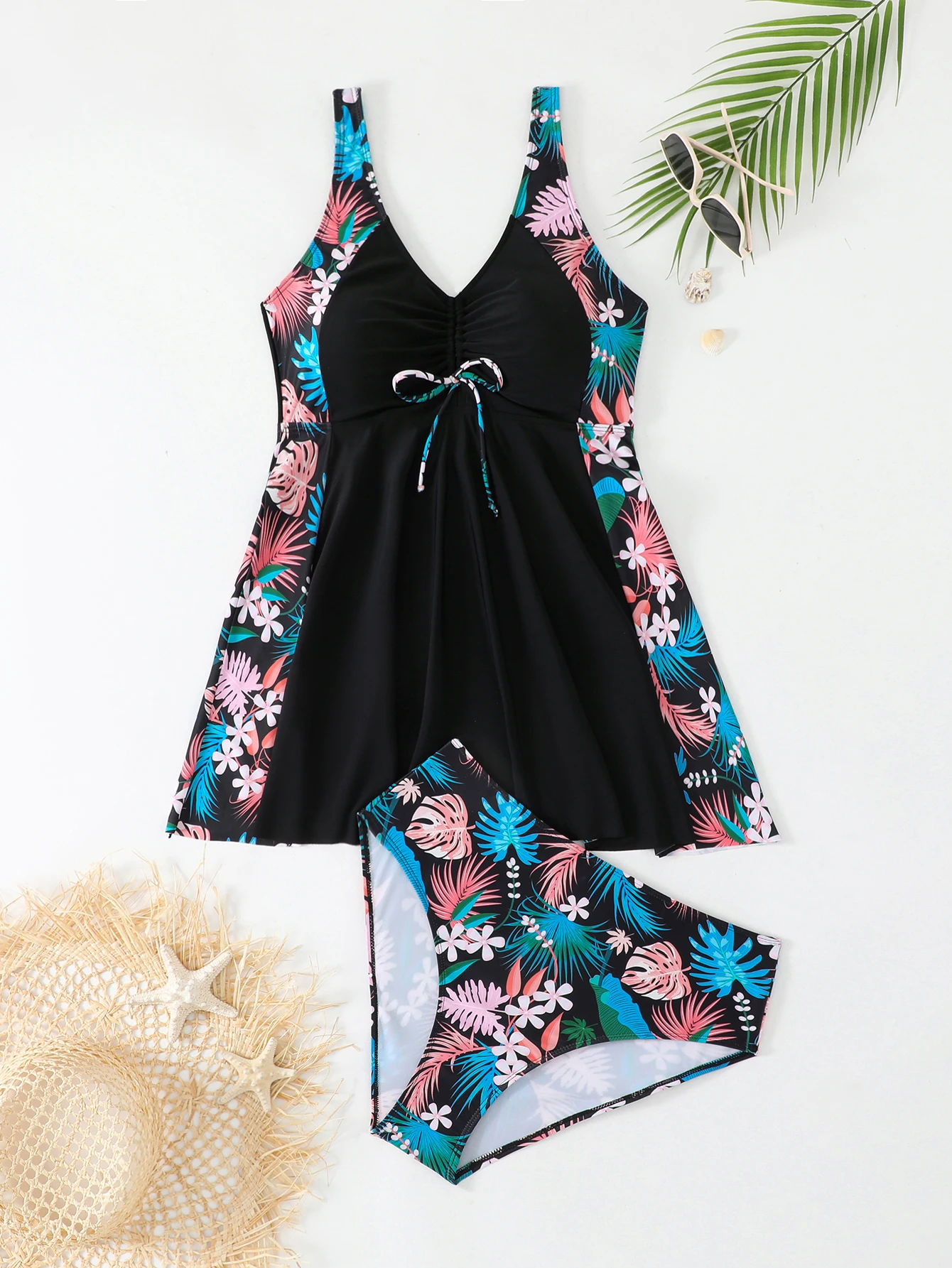 2026 Swimsuit Women Leopard Large Plus Size Tankini 2 Pieces Swimwear Female Bathers Bathing Swimming Swim Suit Beach Dress 5XL