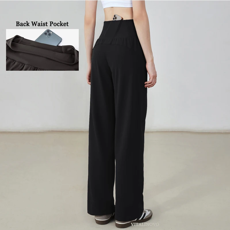 VITALINOVO Wide Leg Yoga Pants for Women Sweatpants with Three Pockets Flare Lounge Pants Loose High Waist Comfy Workout Dance