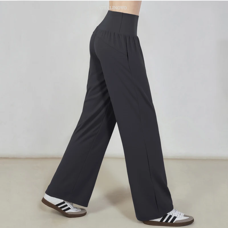 VITALINOVO Wide Leg Yoga Pants for Women Sweatpants with Three Pockets Flare Lounge Pants Loose High Waist Comfy Workout Dance