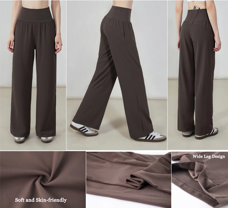 VITALINOVO Wide Leg Yoga Pants for Women Sweatpants with Three Pockets Flare Lounge Pants Loose High Waist Comfy Workout Dance