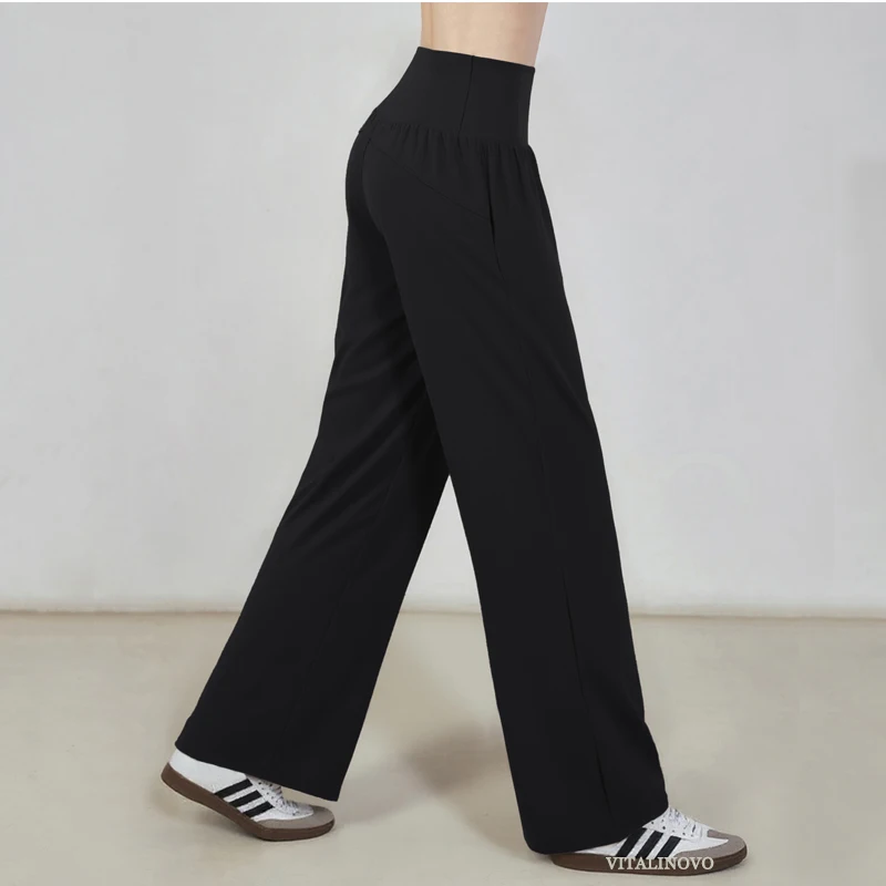 VITALINOVO Wide Leg Yoga Pants for Women Sweatpants with Three Pockets Flare Lounge Pants Loose High Waist Comfy Workout Dance