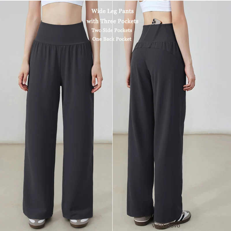 VITALINOVO Wide Leg Yoga Pants for Women Sweatpants with Three Pockets Flare Lounge Pants Loose High Waist Comfy Workout Dance
