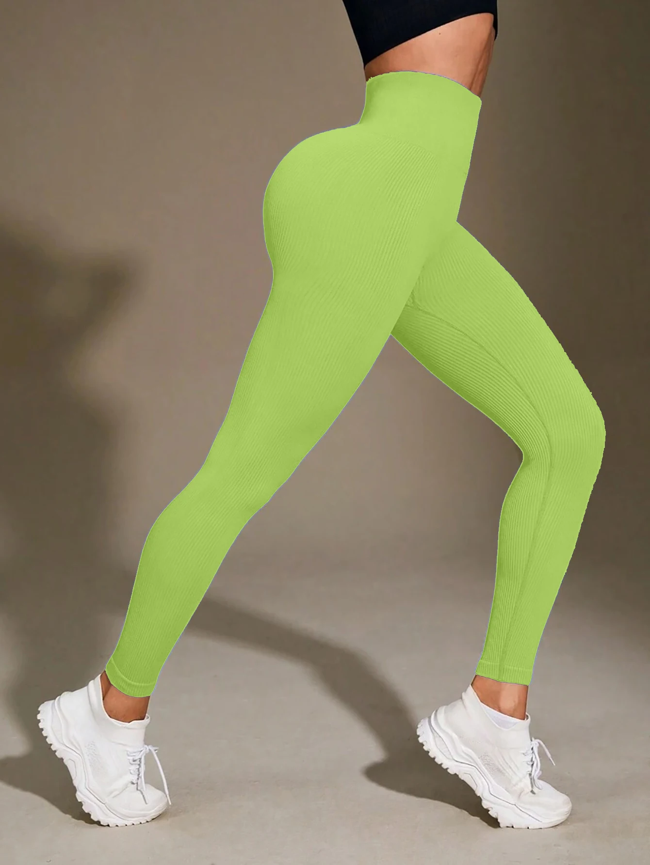 Women's High Waisted Ribbed Yoga Pants - Solid Color Stretchy Tummy Control Workout Leggings for Fitness Gym Lounge & Daily Wear
