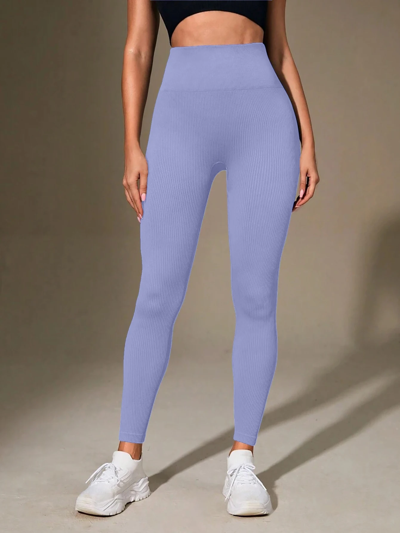 Women's High Waisted Ribbed Yoga Pants - Solid Color Stretchy Tummy Control Workout Leggings for Fitness Gym Lounge & Daily Wear