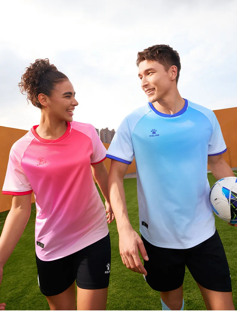 Kelme Men's Football Jacket Quick Drying Breathable Sports Short Sleeve Thin Outdoor Running Round Neck Training Suit
