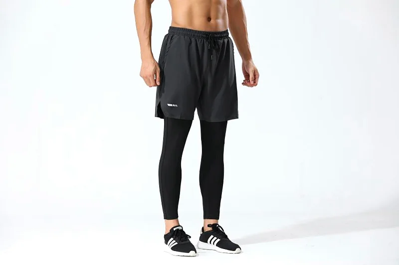 Men's Running Pants Compression Sport Tights 2 In 1 Quick Dry Fitness Gym Leggings Male Sportswear Workout Training Trousers